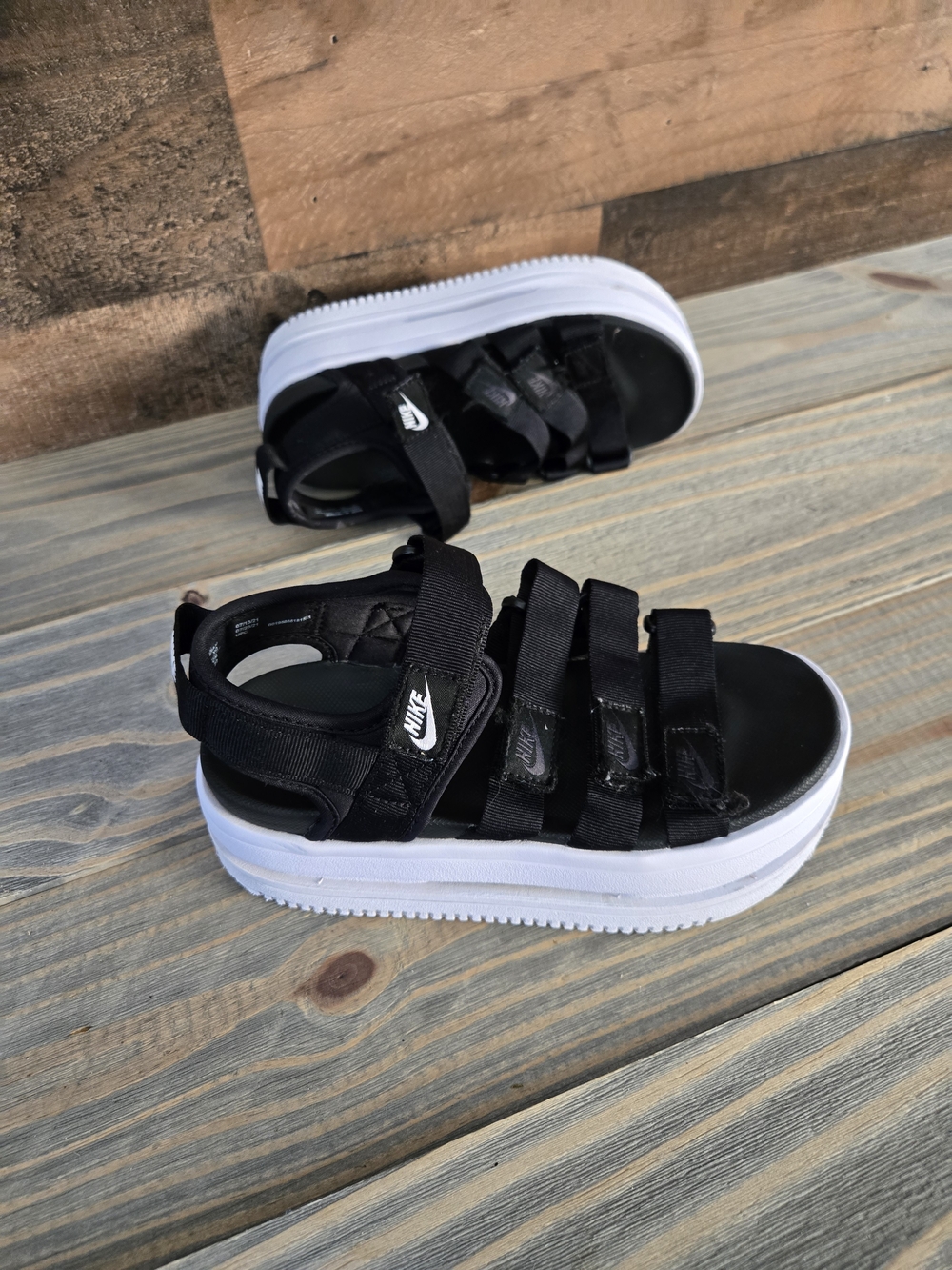 Nike Icon Classic Sandals Platform Slides Shoes DH0224 Black Wmn Sz 5 Youth 3.5Y
